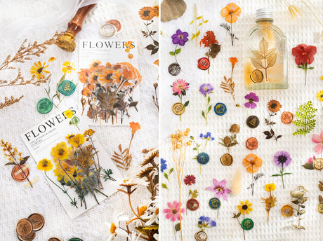 Knaid Pressed Flower Themed Stickers Set (320 Pieces) Dried Flowers Resin Stickers Decals Floral Botanical Journaling Stickers for Scrapbook Supplies Junk Journal Bullet Journal Planner Laptops Knaid