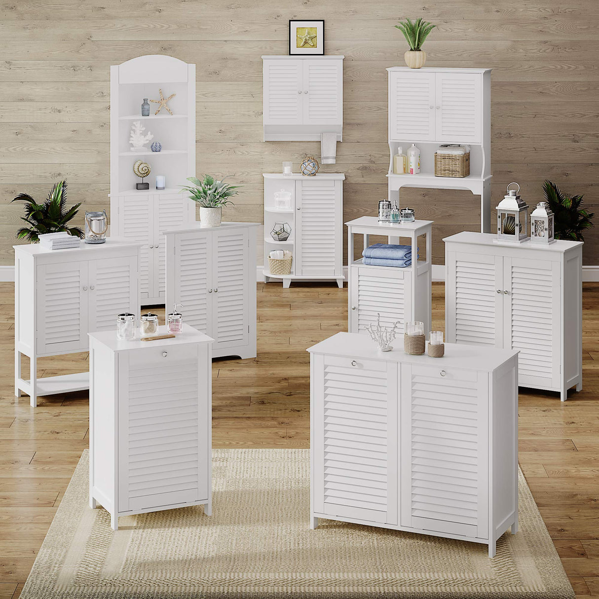 RiverRidge Ellsworth Double Tilt-Out Laundry Hamper Cabinet - Laundry Room Storage Cabinet with Removable Cloth Bag and Shutter Style Doors RiverRidge