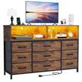 eiskah Dresser for Bedroom, Led Dresser TV Stand with Power Outlets and LED Lights, Long Fabric Dressers Wide Chest of Drawers with Large Organizer for Living Room, Entryway, Hallway,Rustic Brown eiskah