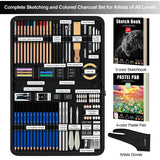 KALOUR 95-Piece Sketching and Drawing Art Set with 3-color Sketch Book and Pastel Paper – Graphite, Charcoal, and Pastel Pencils – Complete Artist Kit for Beginners and Professionals KALOUR