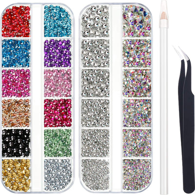 4488 Pieces Nail Art Rhinestones Crystal Flatback Rhinestones with Picker Pick Up Tweezers for Nails Art Clothes Shoes Bags Decoration(Colorful, AB Color and Clear)