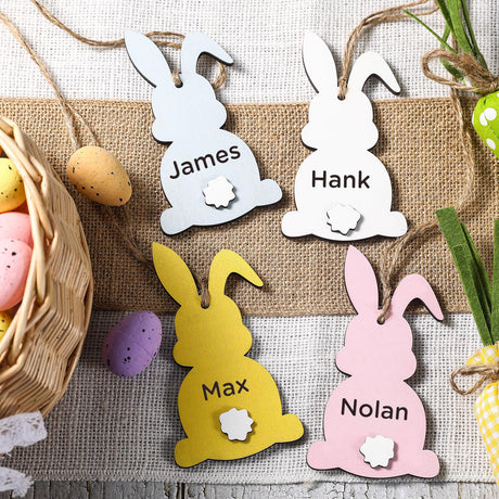 Easter Decorations-12PCS Easter Basket Name Tags - DIY Unfinished Blank Wooden Easter Bunny Tag- Easter Baskets for Kids Hanging Name Tag Easter Gifts Tags (Colorful Bunny) FestalMart