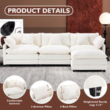 Ihanherry 111.4" L Shaped Modern Sofa Modular Sectional Cloud Couch with Ottoman, 4-Seat Chenille Deep Seat Sofa with Pillow for Living Room, Bedroom and Apartment, Beige Ihanherry