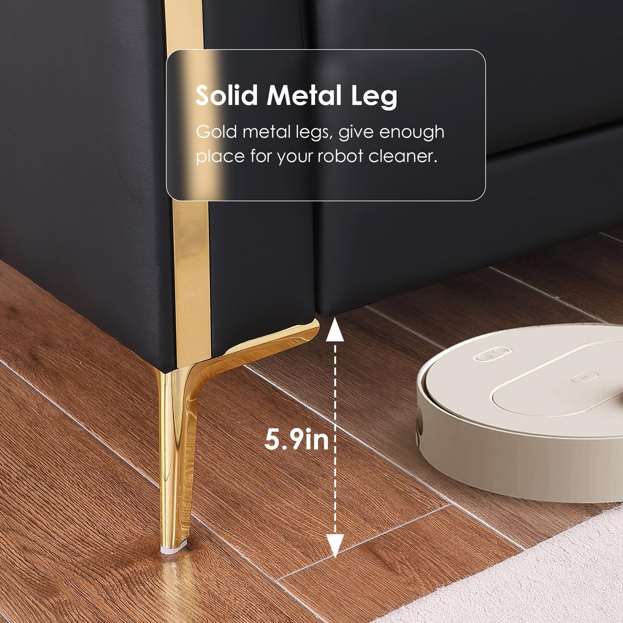 FOTOSOK 78'' Sofa, Black Sofas Couches for Living Room, Comfy Sofa Faux Leather Sofa 3 Seater Sofa with 2 Throw Pillows and Gold Metal Legs, Deep Seat Sofas for Living Room (Black) FOTOSOK