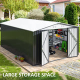 VIWAT 10x14 Outdoor Storage Shed, Garden Shed with Updated Frame Structure and Lockable Doors, Metal Tool Sheds for Backyard Garden Patio Lawn, White VIWAT