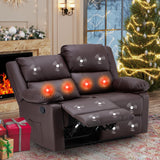 JFHID Reclining Loveseat with Massage&Heat Function, Recliner Loveseat Sofa 2-Seater Modern Manual Control Faux Leather RV Couch, Home Theater Seating Lounge Seat with Side Pockets, Brown JFHID