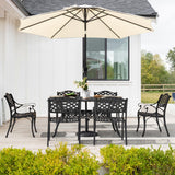 NUU GARDEN 7 Pieces Outdoor Patio Dining Sets, Cast Aluminum Rectangle Patio Table with Umbrella Hole and 6 Bistro Chairs, Armrest Dining Chairs and Bistro Table for Balcony, Backyard, Black NUU GARDEN