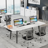 Tribesigns 6FT Conference Table, 70.86L x 35.43W x 29.52H Inches Boat Shaped Meeting Table, Modern Seminar Table for Office Meeting Conference Room (6ft, White & Black) Tribesigns