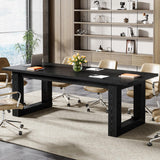 Tribesigns Conference Table, Modern Office Meeting Table, 5 ft Conference Room Table with Solid Wooden Base, Large Rectangular Business Furniture Seminar for Boardroom (1, Black) Tribesigns