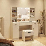 Halitaa Makeup Vanity Table with Lighted Mirror & Outlets, Large Vanity Set Vanity Desk with Lots Storage, 3 Lighting Modes, Brightness Adjustable, 45inch Halitaa