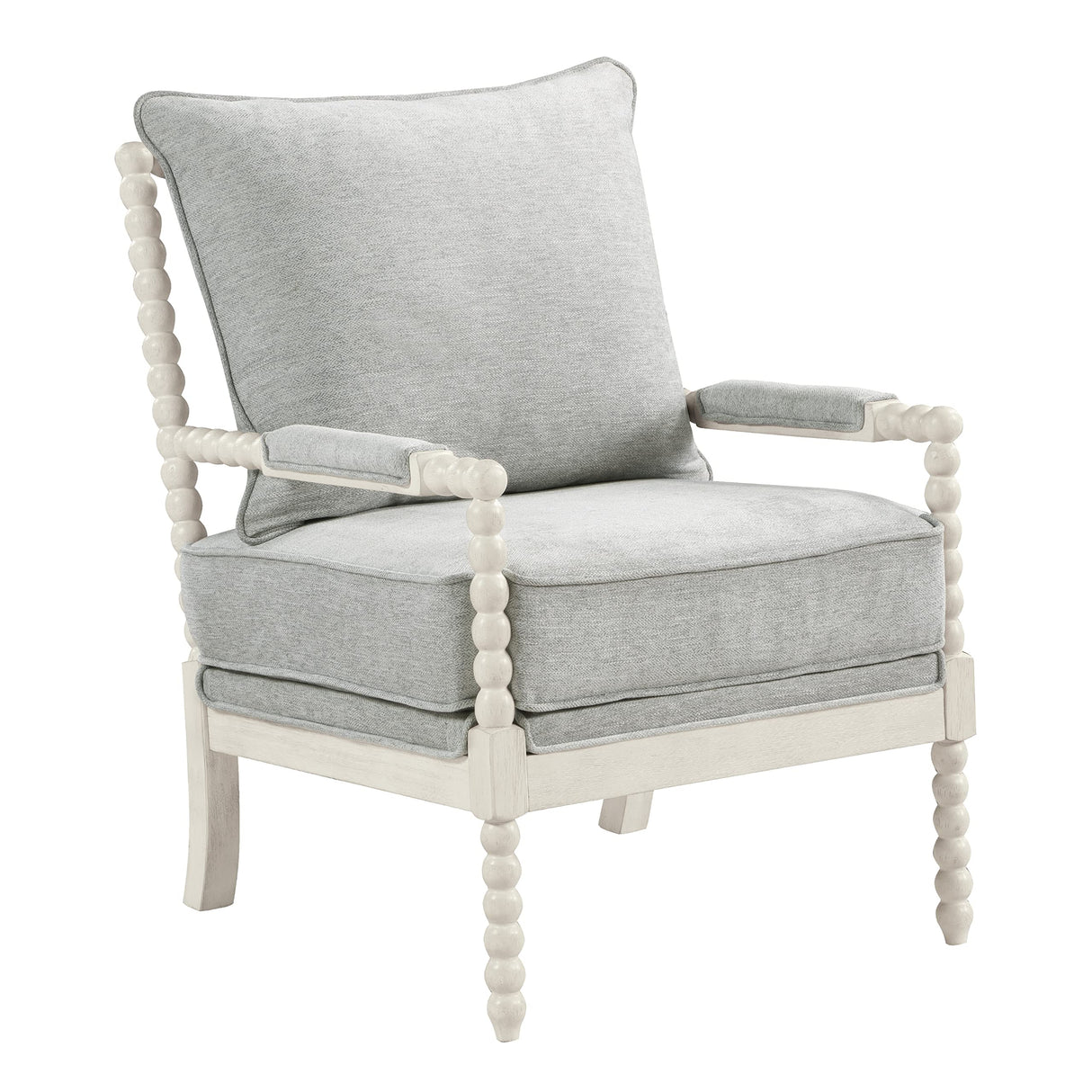 OSP Home Furnishings Kaylee Spindle Accent Chair with Antique White Wood Frame, Smoke Grey Fabric OSP Home Furnishings