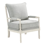 OSP Home Furnishings Kaylee Spindle Accent Chair with Antique White Wood Frame, Smoke Grey Fabric OSP Home Furnishings