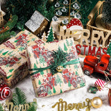 LeZakaa Kraft Christmas Wrapping Paper Roll, Santa Driving Vintage Red Car with Christmas Trees, Rustic Holiday Gift Wrap for Men Adults Kids, Xmas Winter Wonderland, Mini Roll 17 in x 16.4 Ft LeZakaa