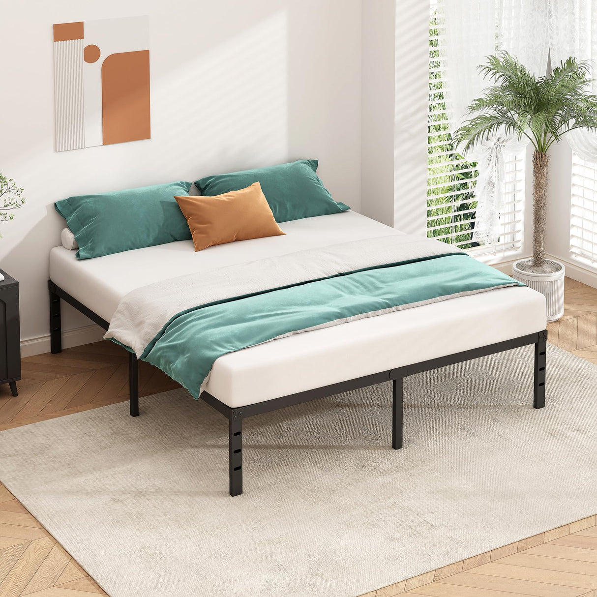 HLIPHA Metal Platform Bed Frame 18 Inch Tall,No Box Spring Needed,King Size Bed with Heavy Duty Strong Support Slats,Easy to Assemble,Black HLIPHA