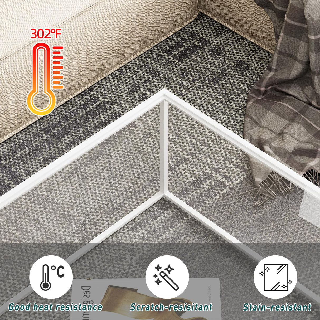 Glass Coffee Table Square Coffee Table for Small Space,Modern Minimalist Center Table for Living Room Home Office,Tempered Glass-top with Sturdy Metal Frame,Easy Assembly,27 x 27In, White Easy Paws