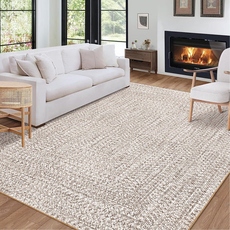 ROYHOME 8x10 Area Rug Machine Washable Rug for Living Room Print Braided Accent Rug Stain Resistant Non-Slip Carpet Farmhouse Solid Printed Textured Floor Cover for Home Decor, Beige/Grey ROYHOME