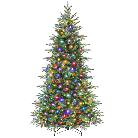 Yaheetech 6ft Pre-Lit Aspen Christmas Tree with 350 Multicolored LED Lights, 1576 PE & PVC Branch Tips, 9 Light Modes Lighted Artifical Noble Fir, Holiday Décor, Foldable Metal Stand Yaheetech