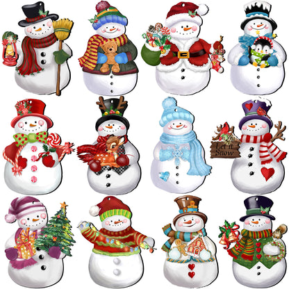 24 Pieces Christmas Snowman Wooden Ornaments Wood Hanging Decoration Set for Christmas Tree Hanging Wood Crafts Holiday Decor Xmas Party Supplies