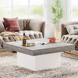 Tribesigns Square LED Coffee Table Grey and White Engineered Wood Coffee Table Low Coffee Table for Living Room Rustic Farmhouse Coffee Table Tribesigns
