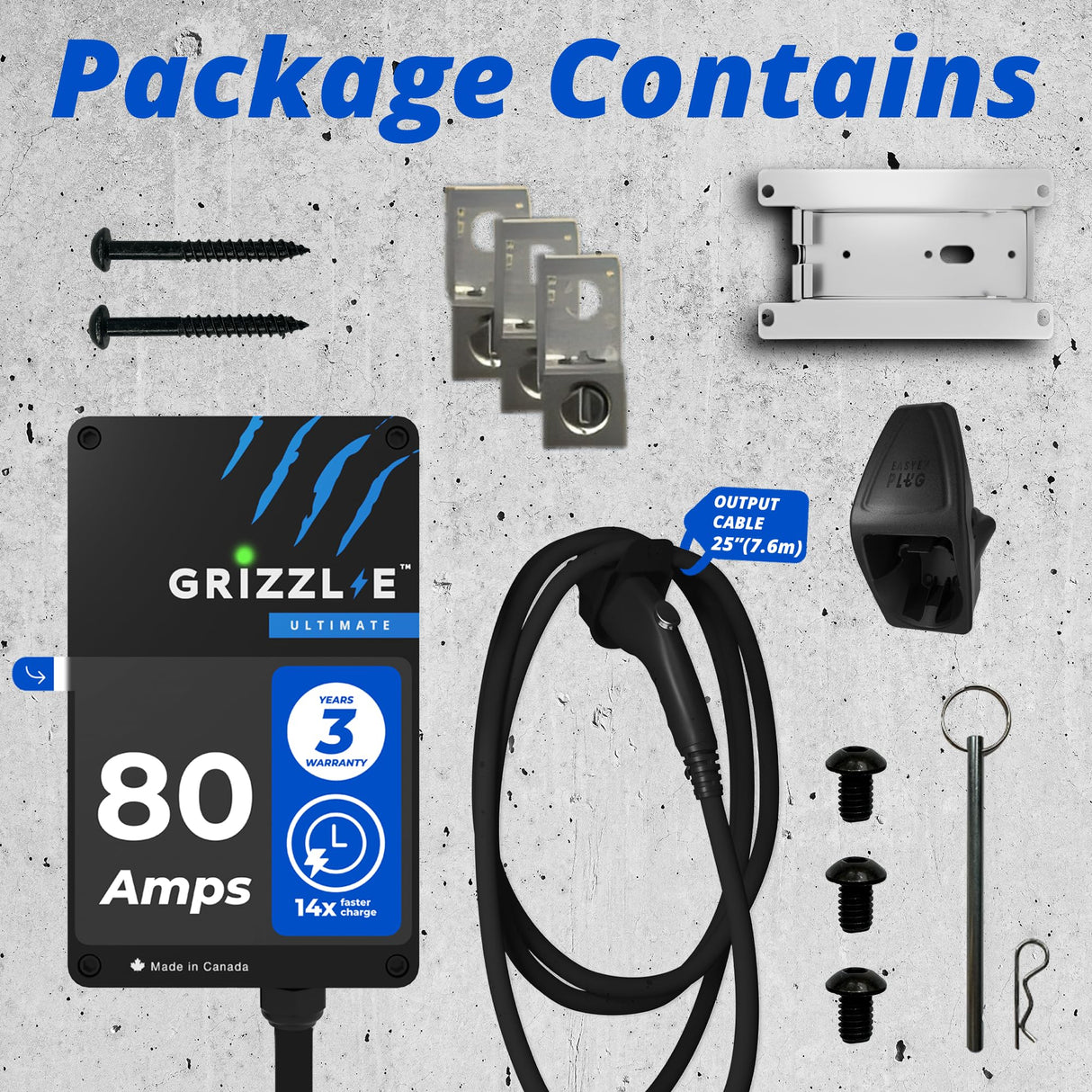 Grizzl-E Ultimate Level 2 Fastest 80A / 19.2 kW Electric Vehicle (EV) Charger, UL Tested and Certified, Metal Case, Indoor/Outdoor Electric Car Fast Charging Station, Hardwired, Classic Black, J1772 Grizzl-E