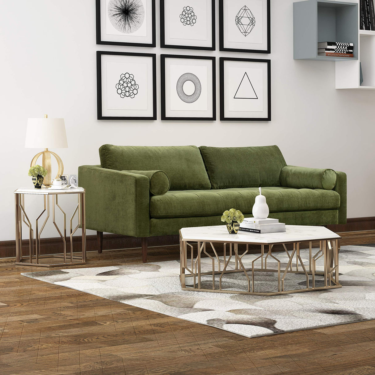 POLY & BARK Napa 88.5" Sofa in Distressed Green Velvet POLY & BARK