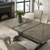 Roundhill Furniture Birmingham 8-Piece Dining Set: Extendable Table with 4 Side Chairs, 2 Armchairs, and a Nailhead Bench, Driftwood Finish Roundhill Furniture