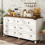 Romorgniz White Dresser, Farmhouse Dresser with Smooth Metal Rails, Wide Large Storage Drawers and TV Stand for Bedroom, Hallway Romorgniz