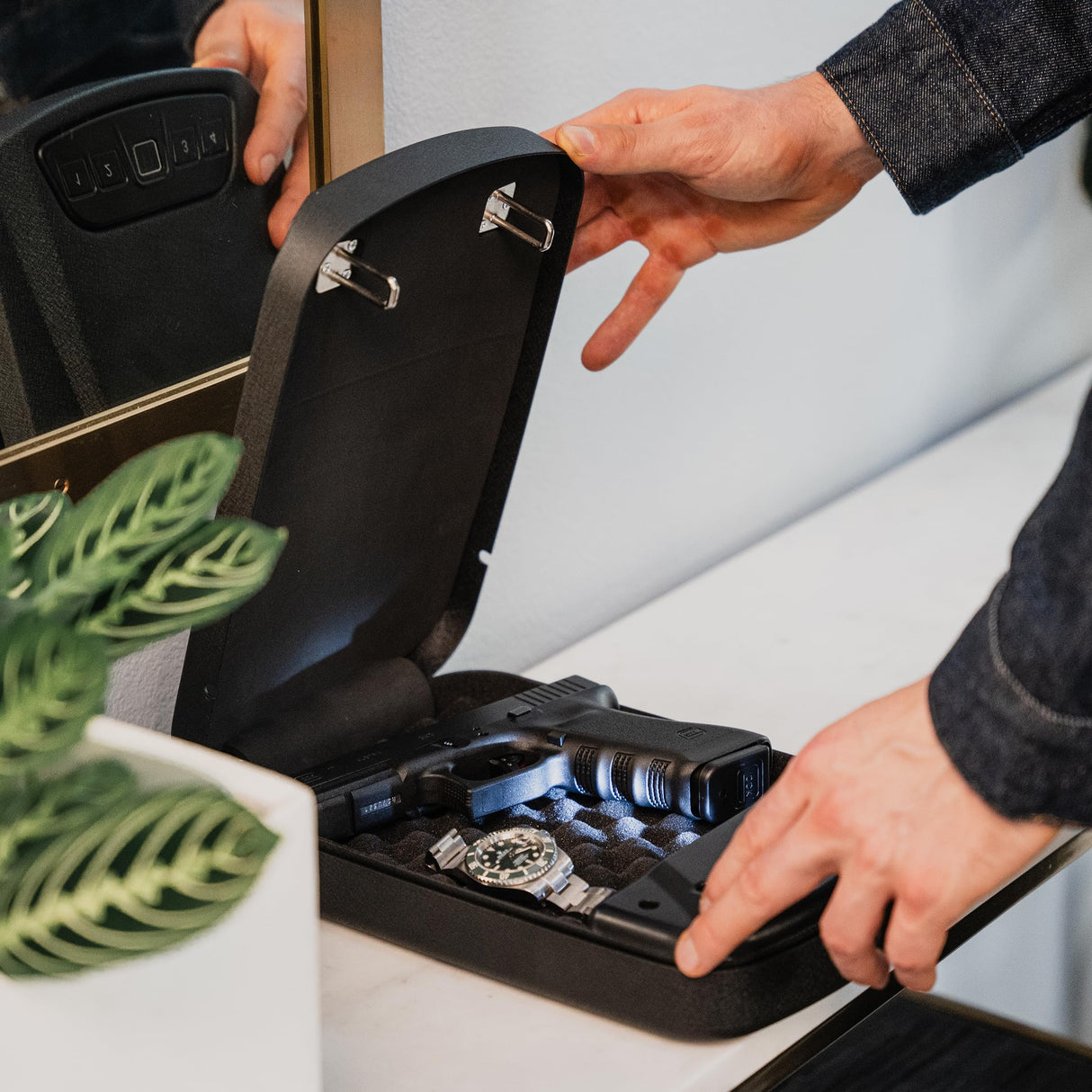 RPNB Gun Safe, Biometric Gun Safe for Handgun, Pistol Safe for Nightstand with Biometric Fingerprint, Digital Backlit Touchpad, Black RPNB