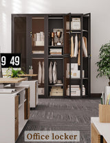 VCGGAIP Metal Locker 0rganizer for Employees with Lock, Amber Glass Door Cabinet with Mirror,Lockable Lifetime Locker for Home, Office, Gym, School, Garage,Black (Single Door, Black) VCGGAIP