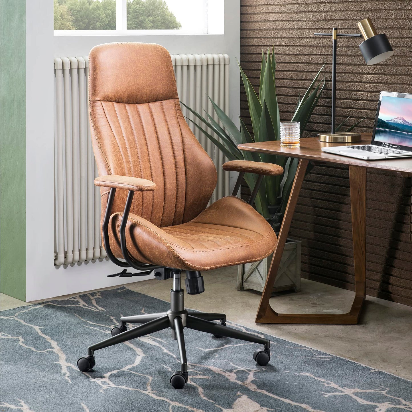 ovios Ergonomic Office Chair Home Office Desk Chair Computer Chair with Lumbar Support High Back Executive Height Adjustable Rolling Swivel Task Chair, Suede Fabric (Brown)