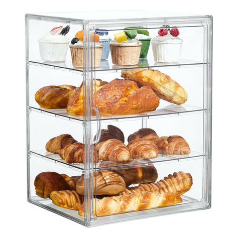 Pastry Display Case,Bread Box for Kitchen Countertop,4 Layers Adjustable Clear Bread Storage with Magnetic Door Bakery Pastry Display15.5x11.4x9.8inch，1 Pack SANKEU