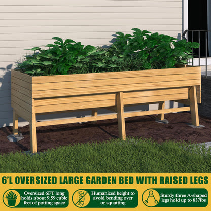 VEIKOU Raised Garden Bed 6 x 3 x 2FT, Raised Garden Beds Outdoor with 6 Legs, Detachable Liner, Garden Bed for Backyard, Patio, Balcony, 837lbs Capacity, Natural Wood - WoodArtSupply