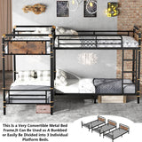 Aoowow Quad Bunk Bed Twin Over Twin,Industrial Bunk Bed for 4,Heavy Duty Bunk Beds for Adults,Boys,Girls,Teens,Vintage Wooden Metal Bunkbed into 3 Beds (Black, Quad Twin Bunk) Aoowow