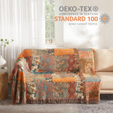 Boho Throw Blanket for Bed 60”x80”, 100% Cotton Woven Blanket for Couch Sofa, Ultra Soft 4-Layer Muslin Quilt with Patchwork Floral Printed, Farmhouse Bed Blanket/Cover for Living Room Decor SE SOFTEXLY