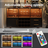 Bar Cabinet and Bar Table - LED Light Charging Station, Buffet Cabinet with Storage, Sideboard Cabinet, Coffee Bar - Ideal for Buffets & Sideboards, Wine and Liquor Cabinet 47 inch Black Svimi
