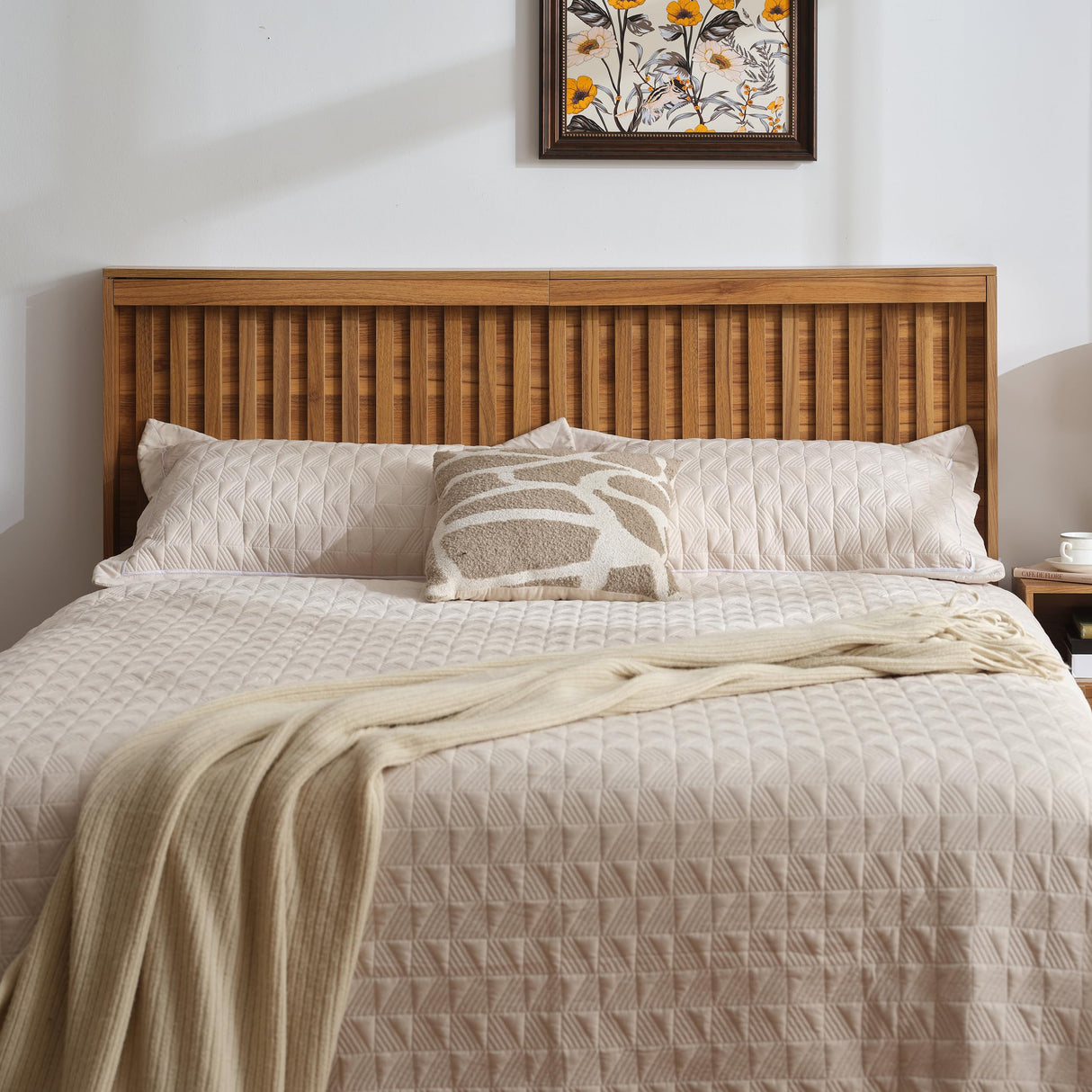 UEV Headboard with Light Elegant Wood Design, 81.5 Inch Wide Headboard Only, Modern Farmhouse, Fluted Panel, Wall Mounted, Wingback Headboard (Wooden,King) UEV