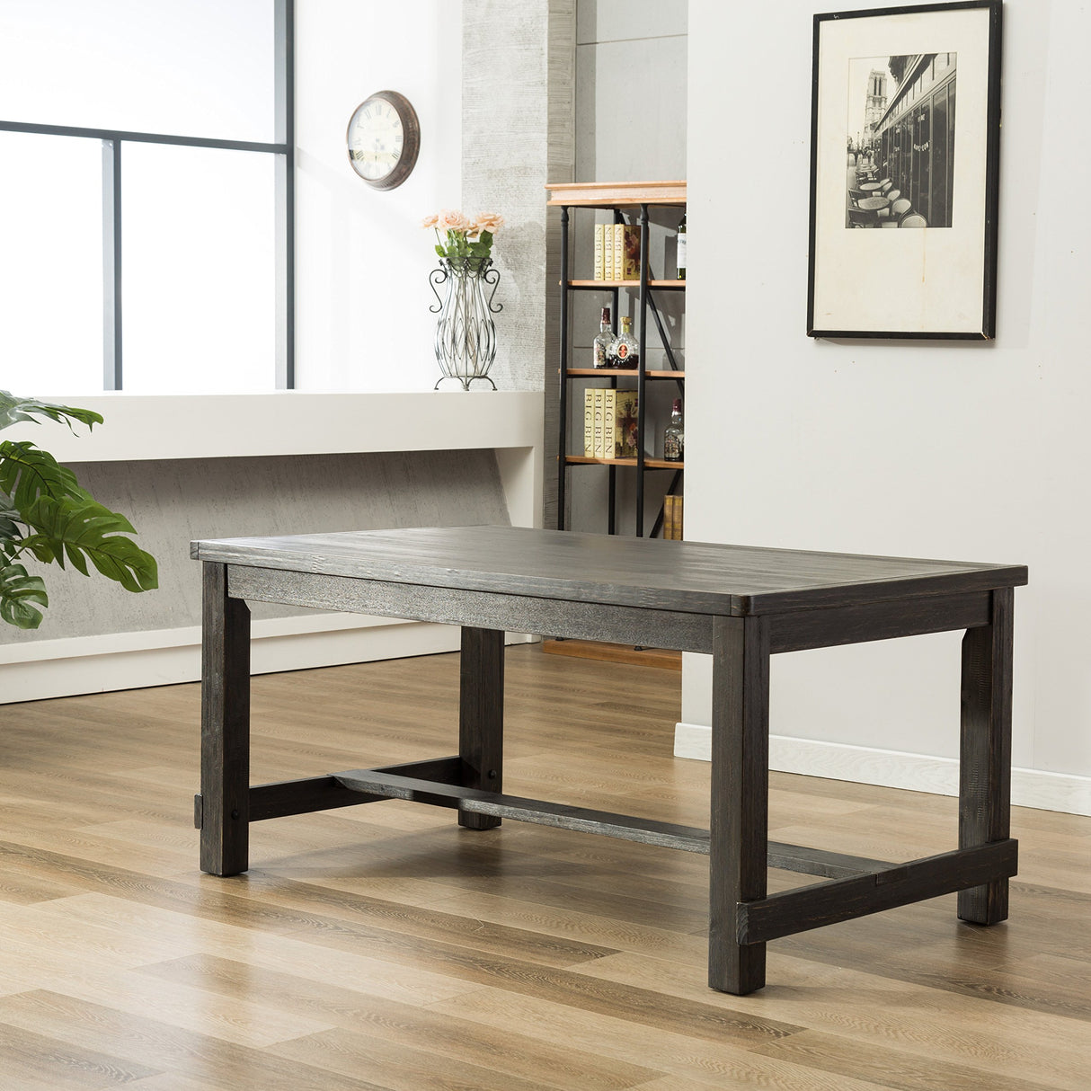 Roundhill Furniture Leviton Wood Dining Set, Table with 6 Chairs, Gray Roundhill Furniture