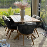 PURPLE LEAF 7 Pieces Patio Dining Set Wicker Outdoor Furniture Rectangular Table and Chairs Set for Garden Deck Teak-Finish Aluminum Frame Backyard Kitchen Set, Cushions and Pillows Included PURPLE LEAF