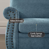 ONBRILL Nailhead Sofa, 66" Small Couch with Rolled Arms, Chenille Fabric Loveseat w/Springs Seat Cushion, Vintage Curved Back, Turned Wood Legs, Comfy Couch for Living Room, Bedroom, Farmhouse, Teal ONBRILL