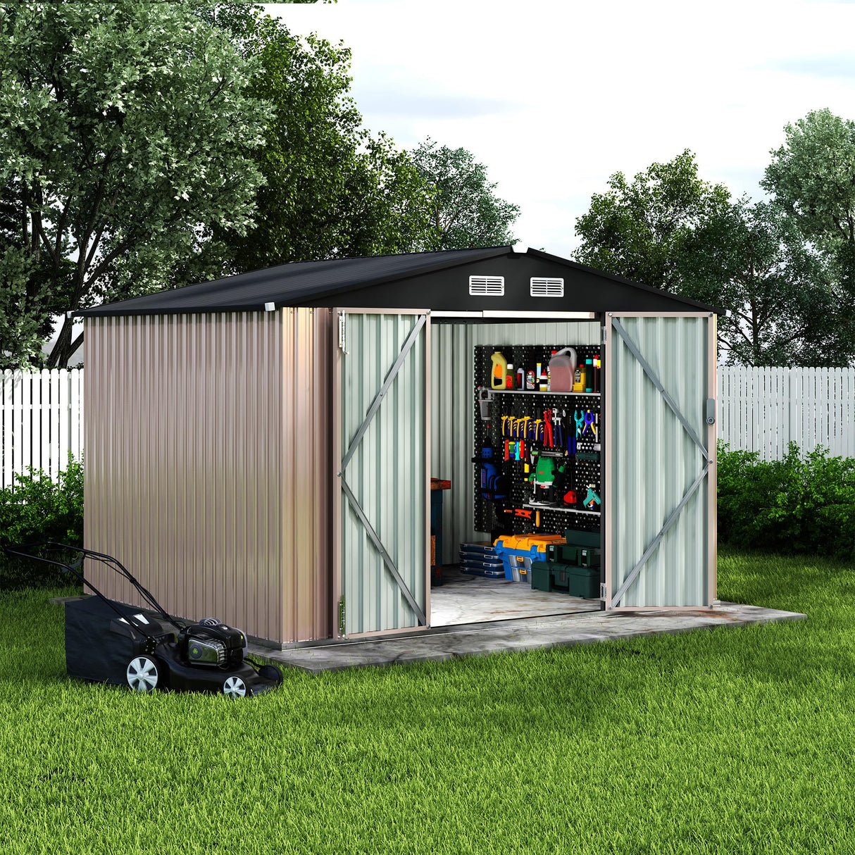 8x10 FT Metal Storage Sheds Outdoor, Metal Yard Sheds Garden Shed Kit, Tool Shed with Lockable Door, Utility Sheds Buildings with Air Vent for Backyard Garden Patio Lawn Reljofum