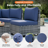 UDPATIO Patio Furniture Set, 8 Inch Armrest Outdoor Sectional Sofa, 6 Piece Wicker Outdoor Furniture Conversation Sets with Waterproof Cover and Coffee Table for Backyard Deck(Grey/Navy Blue) UDPATIO
