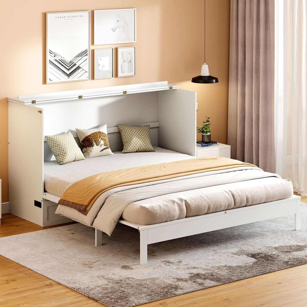 Harper & Bright Designs Queen Size Murphy Bed, Wood Queen Murphy Bed with Large Drawers, White Harper & Bright Designs