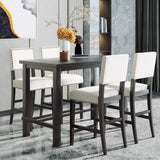 Merax 5 Piece Dining Table Set for 4,Counter Height Kitchen Table Set with One Rectangle Table and 4 Cushioned Chairs for 4 Persons Dining Room Table Set for Small Place Merax