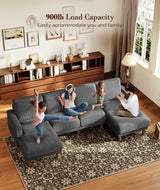 Kidirect Grey U Shaped Couch with Chaises, 106" Corduroy Sectional Couches for Living Room No Tool Assembly, 4 Seats Loveseat Sofa Comfy Sectional Sofas for Living Room Apartment Home 900lb Load Kidirect