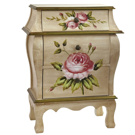 Nearly Natural Antique Night Stand w/Floral Art Nightstand, Beige/Pink/Gold,23" x 14.5" x 34.5" Nearly Natural