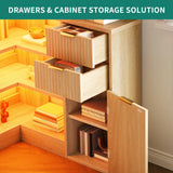 YITAHOME Corner Bookshelf with Storage, Fluted 6-Tier Bookshelf with Drawers and Cabinets L-Shaped Bookcase LED Lights Corner Display Shelf for Home Office, Living Room, Bedroom YITAHOME