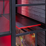 X Rocker Battle Den Twin Size Gaming Bunk Bed, Metal Frame with Grid Mesh Sides, High Sleeper, Fixed Ladder, Black X Rocker