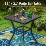 PHI VILLA 5 Piece Outdoor Bar Furniture Set, Counter Height Patio Bar Bistro Table (Square) & Rattan Wicker Bar Stools Chairs with All Weather Cushions for Backyard, Deck and Porch PHI VILLA