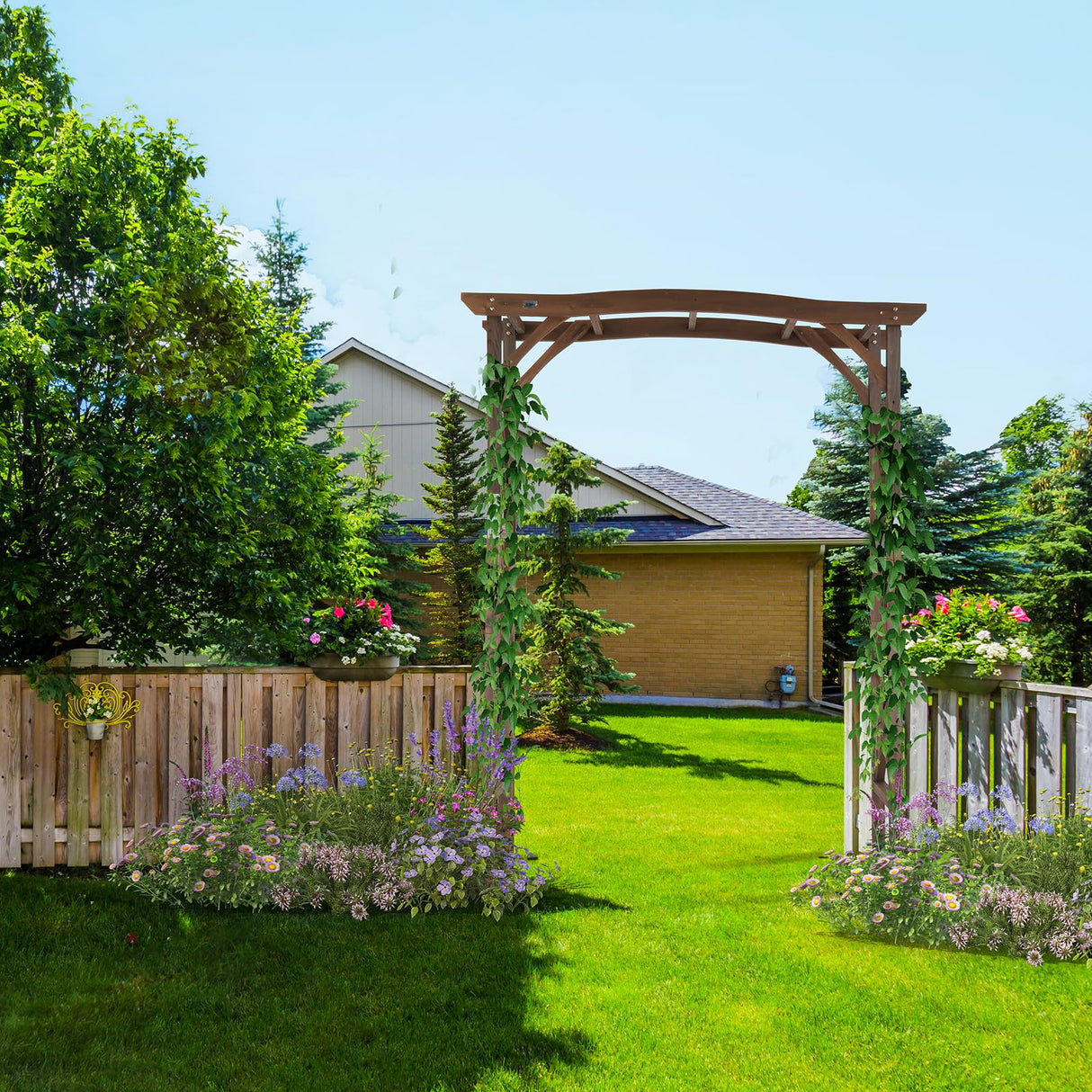 VINGLI Wooden Garden Arbor, Wedding Arch, 6.6ft Arch Backdrop Stand for Ceremony, Wood Trellis for Plant Climbing, Christmas Decor Pergola for Garden Backyard, Lawn VINGLI