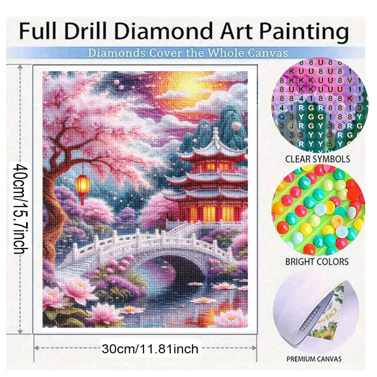 KUFWKEY Landscape DIY Diamond Painting Kit, Japanese Garden Scene Diamond Art Kits for Adults,5D Full Round Drill Diamond Mosaic Kits,DIY Diamond Dots for Beginners,12x16 inch KUFWKEY